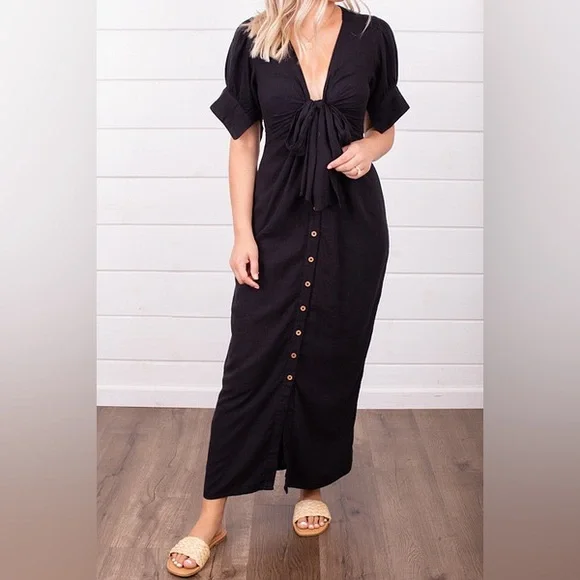 77. FREE PEOPLE Vintage Summer Midi Dress in Black Sz XS NWT $98 - Picture 8 of 12
